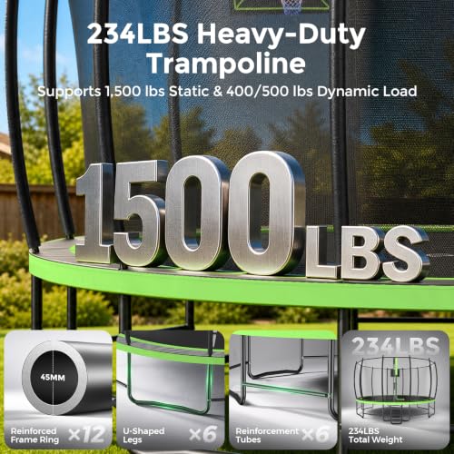 BCAN TR2 8FT Heavy-Duty Outdoor Trampoline, 1200 LBS Static Load, Reinforced Springs, Safety Enclosure Net, Built-in Basketball Hoop, Outdoor Backyard, Ladder, Protective Pad FED Fitness - image 2