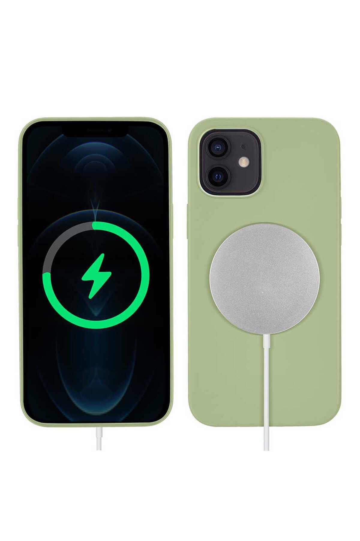 Zore Apple ile uyumlu iPhone 12 Kılıf Silksafe Wireless Kapak Açık Yeşil