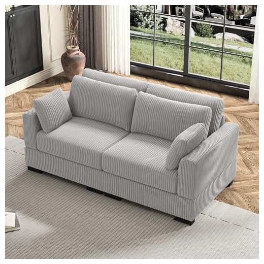 Wnvivi Canapé 2 places en velours côtelé avec 4 coussins - 180 x 88 x 60 cm - Petit canapé moderne et confortable pour appartement, salon, bureau - 2 places, gris