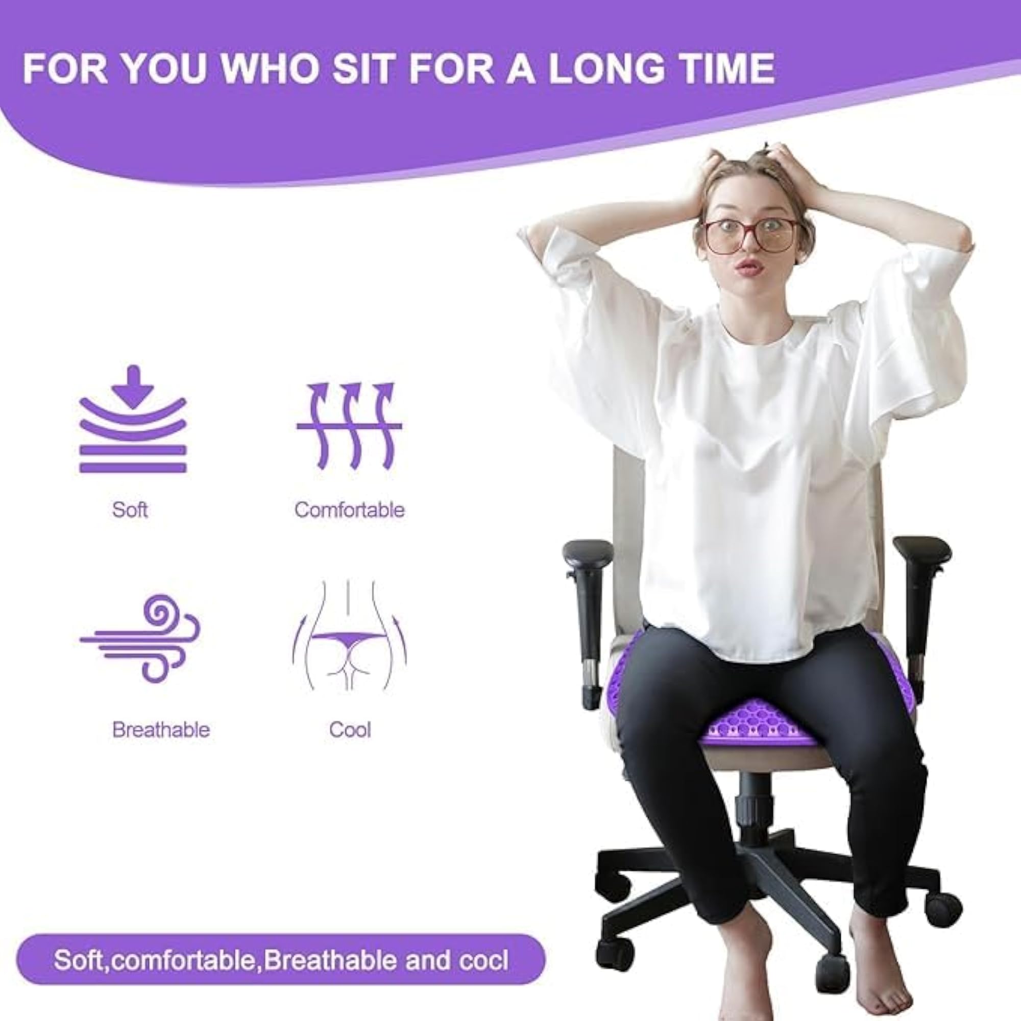 Gel Seat Cushion for Long Sitting, Orthopedic Support