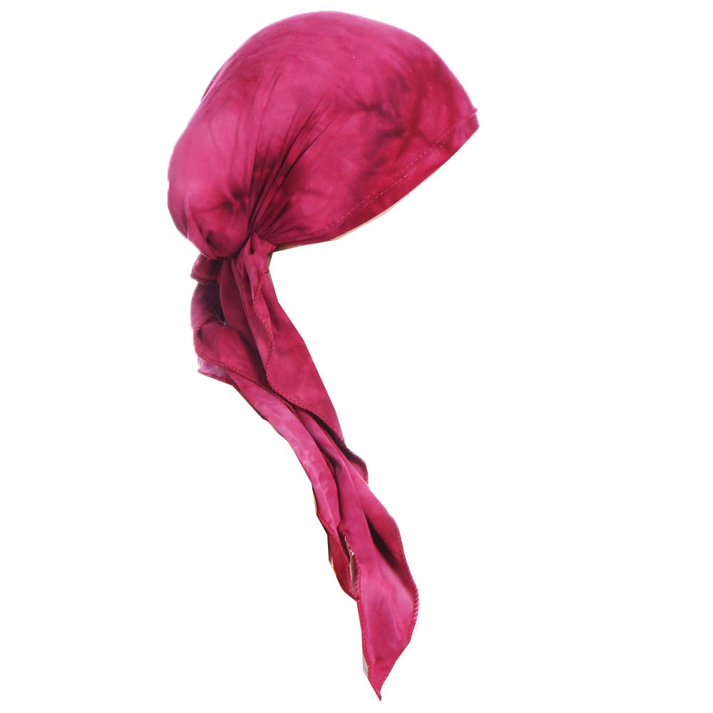 Wemiao Women's Red Chemo Hat Headscarf Pre Tied Ruffle Turban Headwear For Cancer