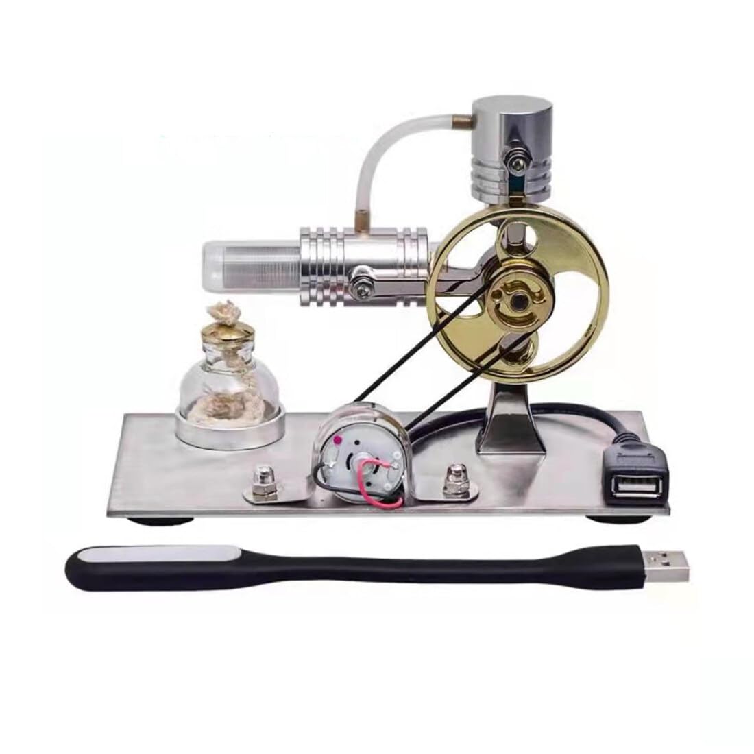 Kisss Stirlingmotor Bausatz, L-förmig Sterlingmotor Motor Externer Stirlingmotor Modell, Stirlingmotor Stromgenerator Dampfmaschine Modell für Technikbegeisterte DIY Experiment Lernspielzeug