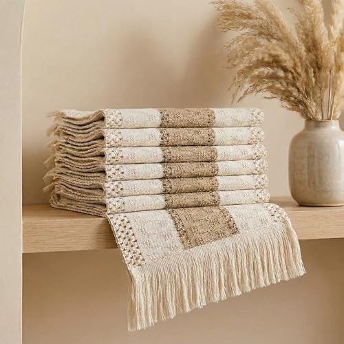 Set de manteles individuales boho con camino de mesa y anillos de servilleta miniatura 5