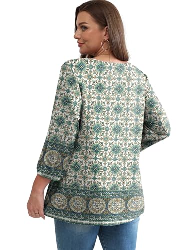 Image of OFEEFAN 3 /4 Length Sleeve Womens Tops 2026 Blouses for Women Dressy Casual Fashion Clothing V Neck Babydoll Tops Fall Outfits