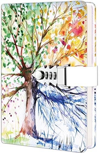 ZXHQ Tagebuch mit Schloss für Mädchen und Frauen, geheimes Schloss-Tagebuch mit exquisitem Musterdesign, nachfüllbares Notizbuch aus Kunstleder, Größe A5 (21 x 15 cm) Baum des Lebens