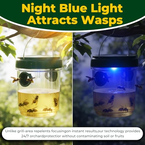 Image of 4 Packs Wasp Traps Outdoor Hanging, 2026 New Upgrade Wasp & Hornet Trap Yellow Jacket Catcher with LED Light, Solar Powered Carpenter Bee Traps for Outside Garden, Patio, Backyard, Camping