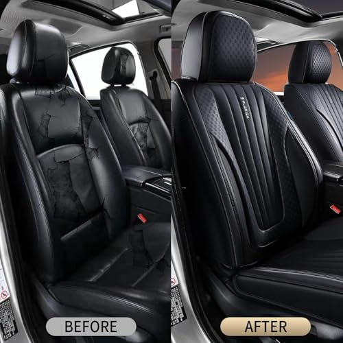 Image of FLORICH Car Seat Covers, Black Leather Car Seat Covers Front Seats, Premium Leatherette Car Seat Cushion for Cars, Automotive Seat Protectors Universal Fit for Most Sedans Cars SUV Trucks