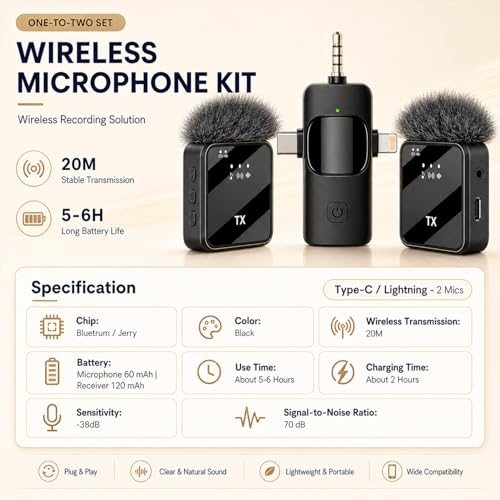 Image of EMBOX Omnidirectional Mic for YouTube | Plug & Play Wireless Mic Set 30m Range | Microphone for Video Recording DSP Noise Cancellation Collar Mike LED Type C for Vlogging, Podcast (F11)