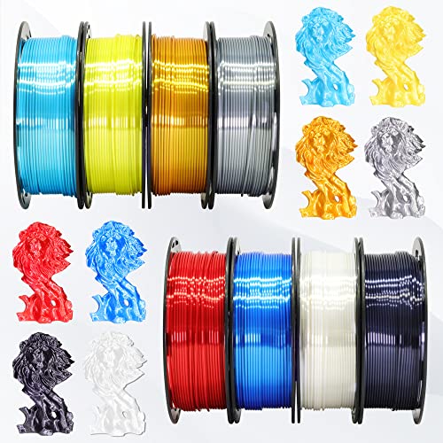 Image of BBLIFE 1.75mm 8 Spools Silk Shiny 3D Printer PLA Filament Bundle Pack: 8 Silk Shiny Colors: Gold Silver White Black Green Purple Red Blue, Each Spool 250g, 8 Spools, Total 2Kg 3D Printing Filament