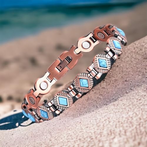 Image of Copper Bracelet for Women 99.9% Pure Copper Crystal Bracelets Link Chain Charm Jewelry Present 3500 Gauss with Adjustment Tool