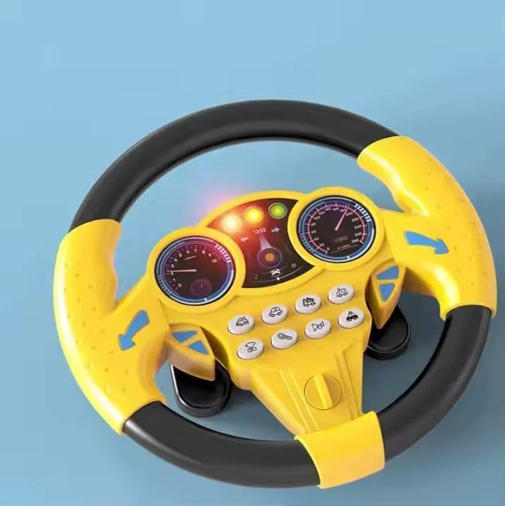 Noven Steering Wheel Toy Simulate Driving Car Copilot Steering Wheel Electric Baby Toys with Sound Driving Vocal Toy Kids Musical Educational Stroller Color-Yellow - Image 4 thumbnail