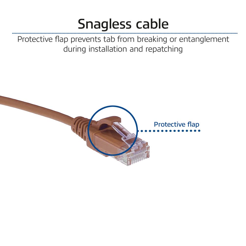 ACT CAT6 kabel sieciowy, U/UTP LSZH LAN kabel cienki, 3,8 mm Slimline, elastyczny kabel Snagless Ethernet z wtyczką RJ45, do stosowania w centrach danych, 3 metry, brązowy – DC9203