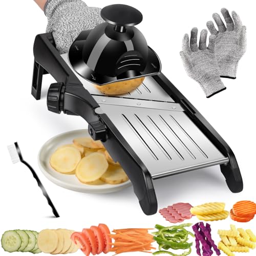 Pawchop Mandoline Vegetable Slicer, Kitchen Mandoline Food Slicer with Multi Functional Blades, Stainless Steel Vegetable Chopper for Cucumber, Potato, Send Cut Proof Gloves and Cleaning Brush