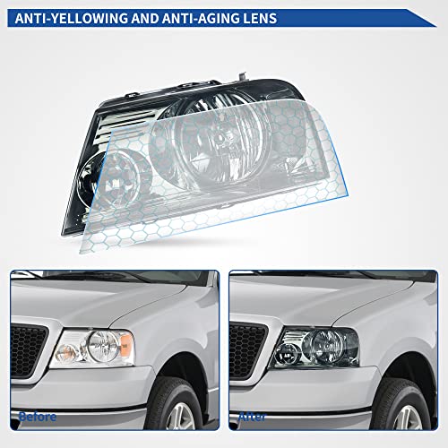 Image of OEDRO Halogen Headlights Compatible with 2004 2005 2006 2007 2008 Ford F-150 /06-08 Lincoln Mark LT Pickup Headlamps Replacement Smoke Lens Driver and Passenger Side
