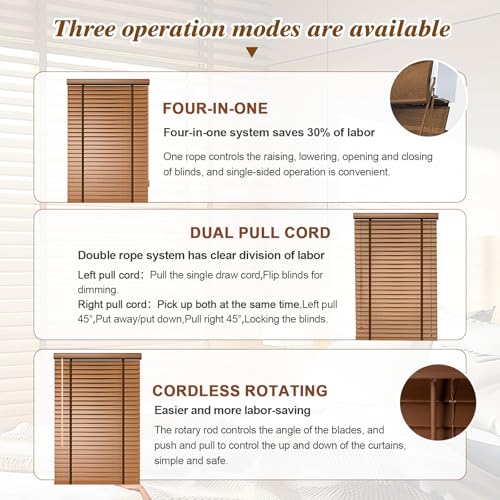Faux Wood Blinds 2 Inch Cordless, Room Darkening Mini Venetian Horizontal Blinds & Shades for Indoor Windows, Office, Living Room, Bedroom, Multiple Colors