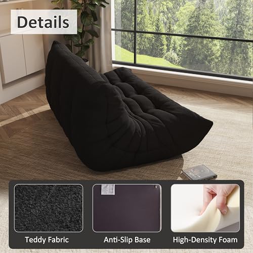 Image of Bean Bag Chair, Cozy Memory Foam Bean Bag Chairs for Adults, Comfy Fireside Accent Chair Lazy Floor Chair for Gaming Bedroom Living Room (Black, 3-Seater)