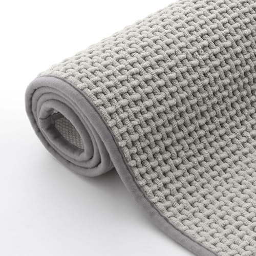 Homaxy Tapis de bain en chenille - Doux - Antidérapant - Lavable - Absorbant - Pour salle de bain, douche, baignoire - 40 x 60 cm - Gris clair