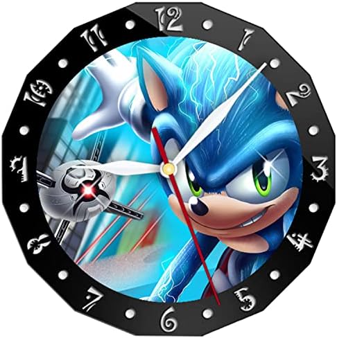 Bonamana Anime Sonic Hedgehog Desk Clock for Kids Round Children's Silent Wall Clock 'No Tick' Mantel Shelf Clocks for Living Room and Bedroom Office, Battery Not Included (Hedgehog)
