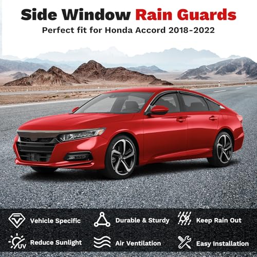 Image of Canvcle Window Visors Rain Guards for 2018-2022 Honda Accord Accessories, 6PCS, Outside-Mount Tape-On Side Window Wind Deflectors Vent Visors Shades Rainproof Black