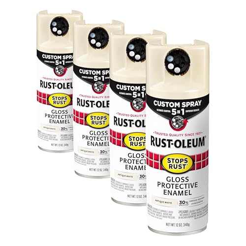Image of Rust-Oleum 376887 Stops Rust Custom Spray 5-in-1 Spray Paint, 12 oz, Gloss Antique White (Pack of 4)