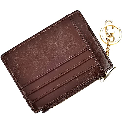 Image of woogwin Slim RFID Credit Card Holder for Women Mini Front Pocket Wallet Purse With Keychain, Oil Coffee, small, Classic