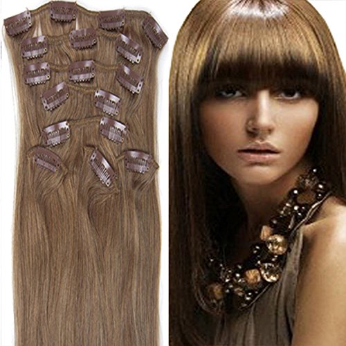 8PCS 100% Remy Real Human Hair Clip in Extensions 20" Straight (1B Natural Black)