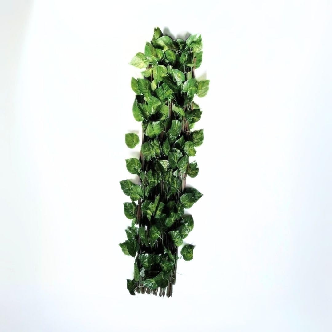 COMERCIAL CANDELA FELPUDOS Y ALFOMBRAS Celosia Extensible de Mimbre Natural con Hojas de Hiedra 1x2 Metros