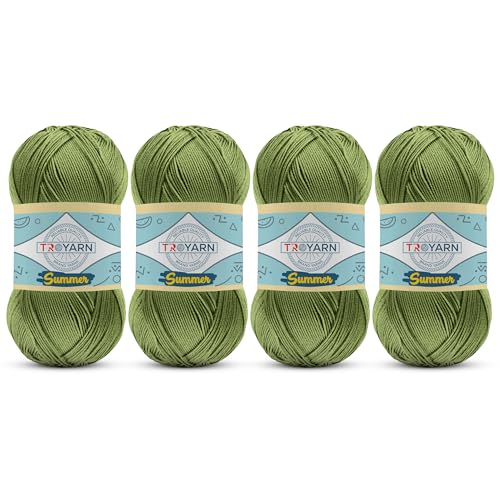Image of Troyarn Summer Microfiber Acrylic Yarn, 4 Skeins, Apple Green | Microfiber acrylic yarn, 4 Skeins, Apple Green, light crochet and knitting projects