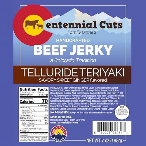 Image of Centennial Cuts Beef Jerky - Telluride Teriyaki - High Protein, Classic Sweet & Savory - 7 oz