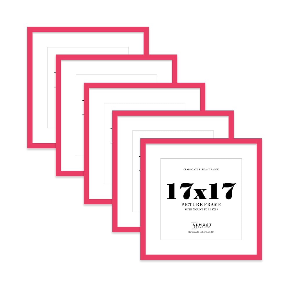 17x17 Bright Pink Picture Frame with Mount for 15x15 Photos, Prints - Modern Square Wall Frame, Set of 5