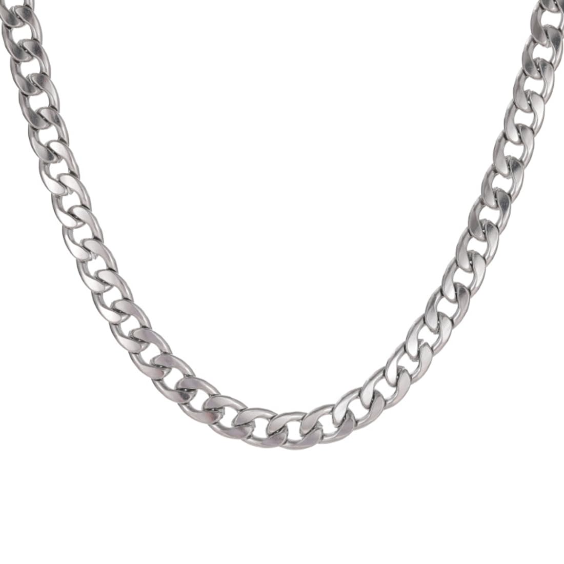 JITNGACollar Hombre De Acero Inoxidable Cadena Cubana, Cadena De Eslabones De Cubana Inoxidable Tendencia De Acero (8Mm/50 Cm, Plata)