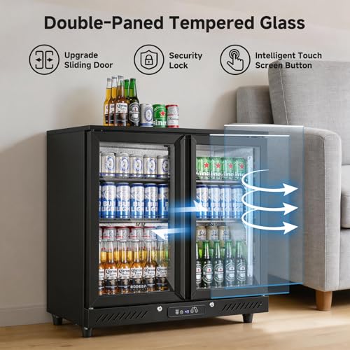 Image of BODEGACOOLER Back Bar Cooler, 2 Door Commercial Beverage Refrigerator | 7.4 Cu.Ft Holds 209 Cans /117 Bottles, Under Counter Bar Fridge with LED light & Low-E Self-Closing Glass Doors