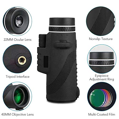 DECDEAL Telescópio monocular de alta potência 10X40 para observação de pássaros com adaptador de sma