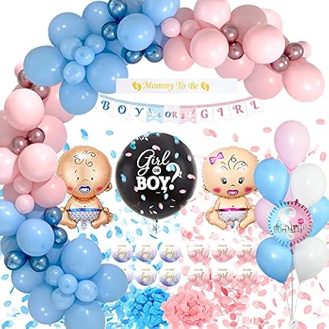 Gender Reveal Decoration, Baby Gender Reveal Party Decoration Set, Girl Or Boy Ballon With Team Boy Team Girl Stickers Confetti, Baby Foil Balloon, Boy Or Girl Banner for Baby Gender Reveal Party Cover