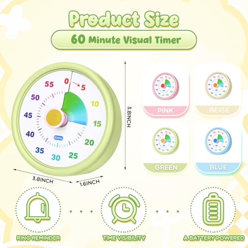 Amazingspark Visual Timer 60 Minute, Classic, Blue,Pink,Yellow,Green, 4 Pcs - Image 2