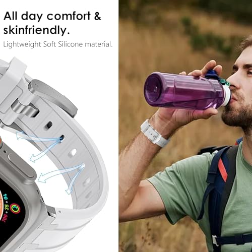 Image of Compatible Apple Ultra Watch Band 49mm 45mm 44mm 42mm Liquid Silicone Design Strap with Stainless Steel Adapter for iWatch SE Series 9 8 7 6 5 4 3 2 and Ultra for Men and Women