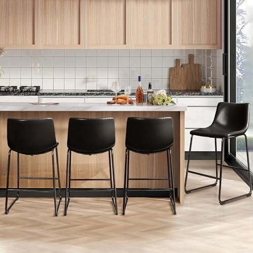 Image of Waleaf 26 Inch Counter Height Bar Stools Set of 4, Faux Leather Bar Chairs