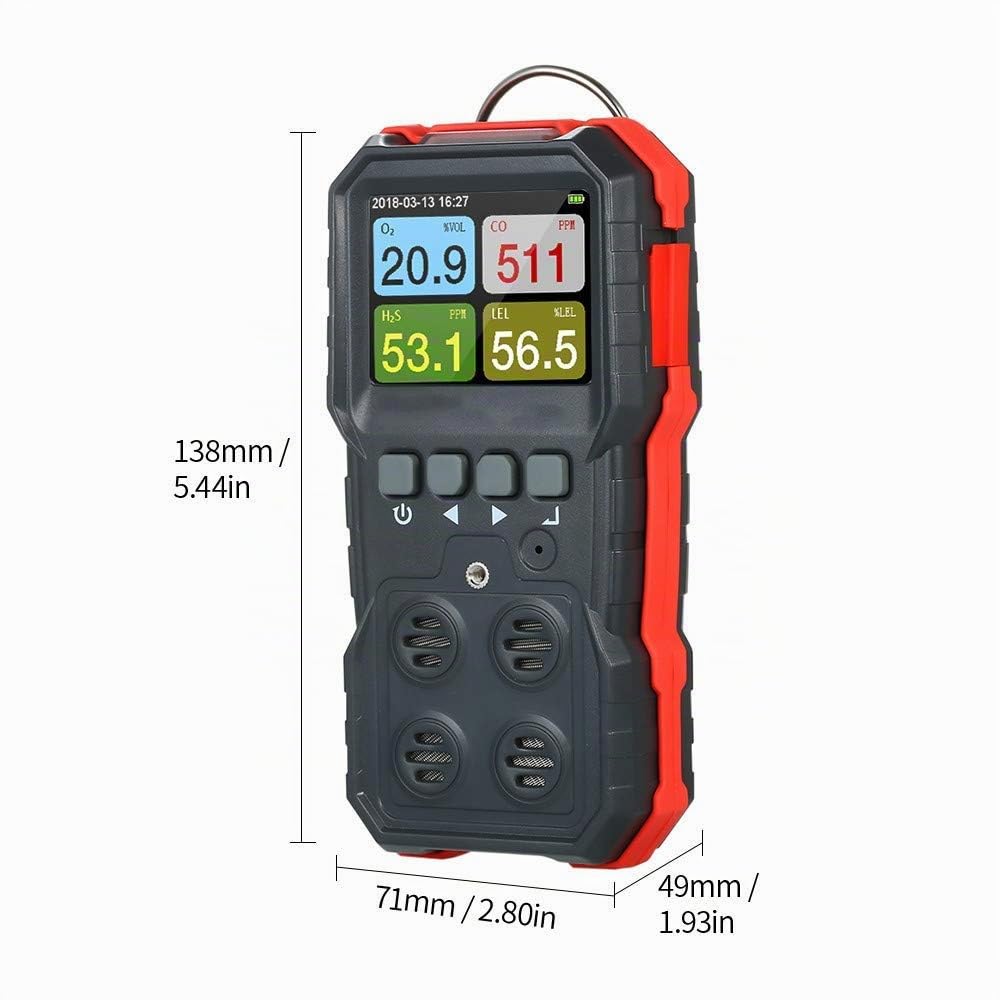 Rilevatore di gas 4 in 1, rilevatore di gas multigas portatile Rilevatore di monossido di carbonio portatile digitale Tester di gas solfuro di idrogeno con display LCD