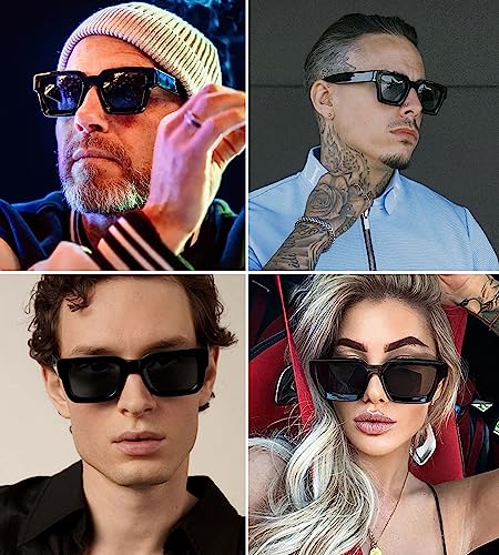 NULOOQ Thick Square Sunglasses for Women – Men Retro Fashion Chunky Rectangle Sun Glasses Black Shades2