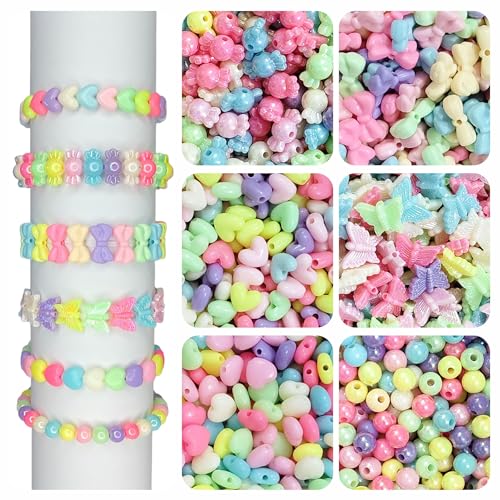 Image of 515 Pcs - Opaque Beads for Jewellery Making Kit - Beads for Bracelet Making Kit - Beads for Craft - Acrylic - Multicolour - 6 Designs, 180g