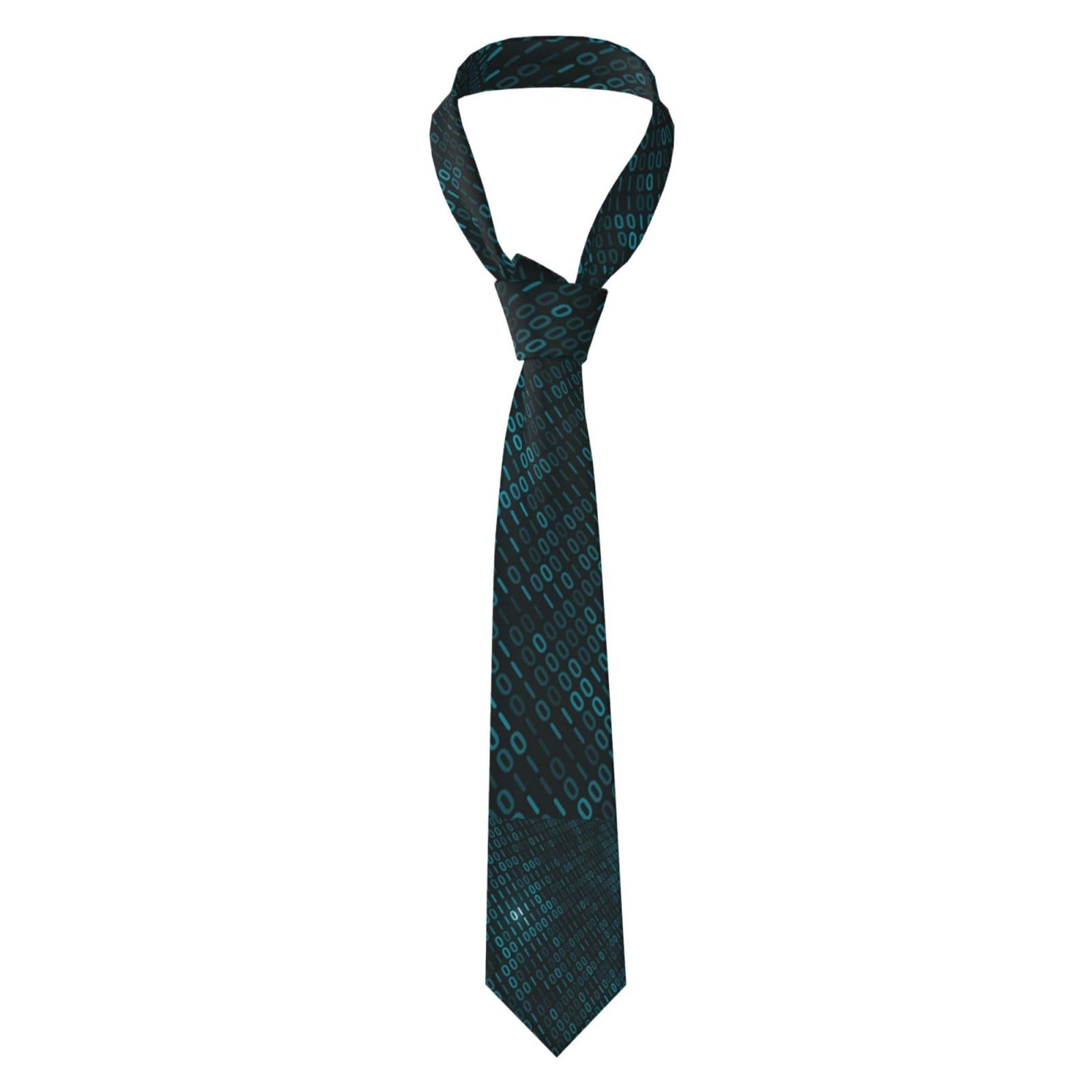 Poadnly Unisex As Picture Programmer Binary Computer Code, Neckties Mens Ties Polyester Novelty Skinny Tie For Wedding Party
