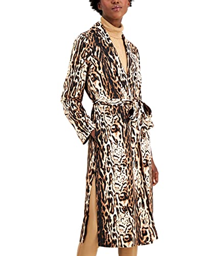 INC Womens Black Pocketed Animal Print Trench Coat Size M