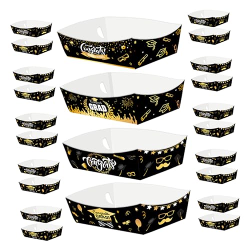 KICHOUSE Graduation Season Boat-Shaped Paper Box: 24pcs Food Serving Trays for Party Supplies Congrats Grad Snack Boats