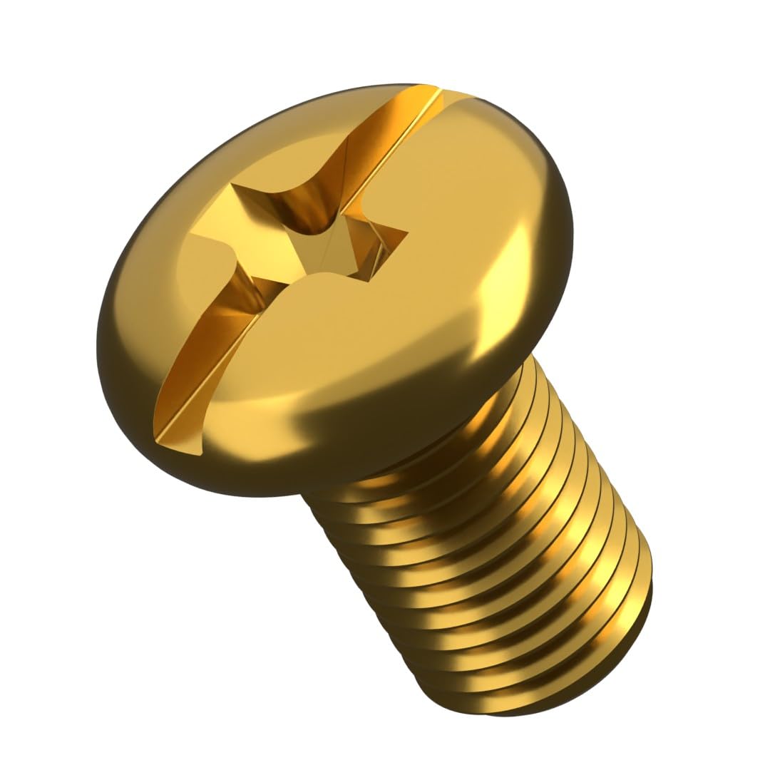 M6 (6mm x 20mm) Brass Phillips Pan Head Machine Screws Metric Fully Threaded DIN 7985 (Pack of 20) E3C, Yellow