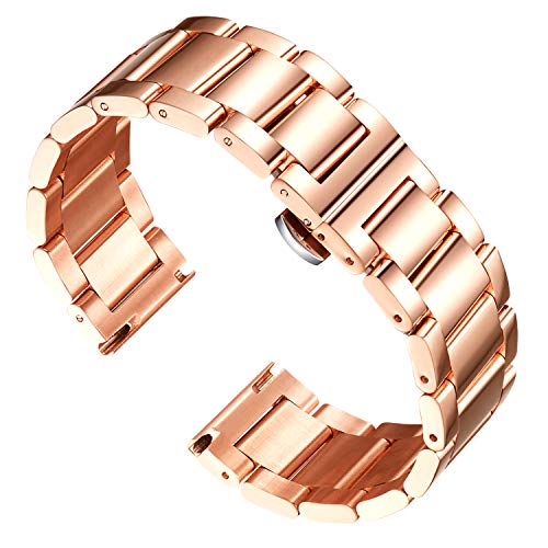 BINLUN Stainless Steel Watch Bracelets Replacement Metal Watch Band Polished Matte Brushed Finish Solid Strap for Men Women's Watch 16mm/18mm/20mm/21mm/22mm/23mm/24mm/26mm with Butterfly Buckle