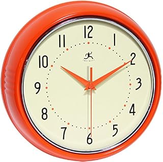 Infinity Instruments Orange Retro 9.5-Inch Metal Wall Clock