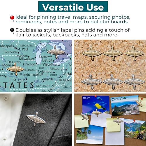 Image of Kayak Push Pins - Silver Kayak Map Pins for Cork Boards, Maps, or Lapel Use - Designed in USA - Set of 20