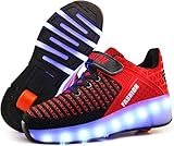 Ufatansy LED Shoes USB Charging Flashing Sneakers Light Up Roller Shoes Skates Sneakers with Wheels for Kids Girls Boys Zapatos para Niños Que Tienen Ruedas(3 M US =CN34, Single Wheel, Red)