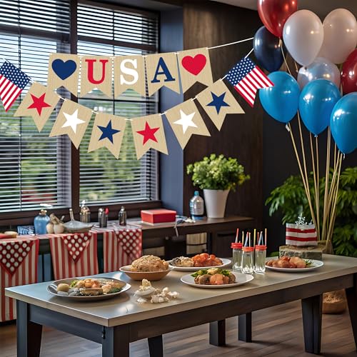 Image of OHOME 4th of July Decorations - 4th of July Banner for Memorial Day | Fourth of July Decor Indoor Outdoor Outside - July 4th Garland Accessories Party Favors Supplies Wreath for Window Wall Door