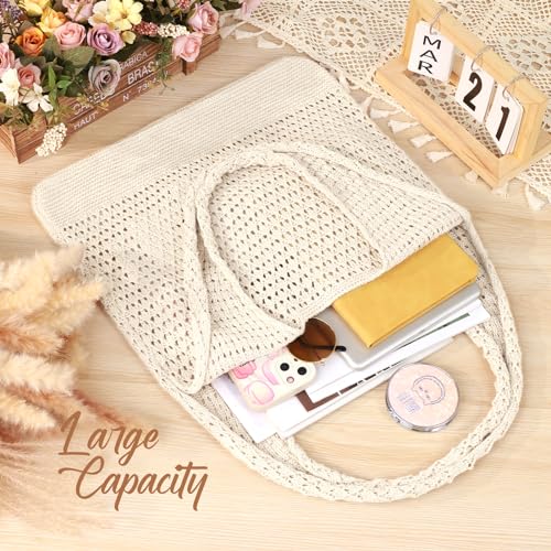 Image of KPX Crochet Tote, Beach Mesh Knitted Shoulder Bag - Large Aesthetic Hobo Bag for Women - Summer